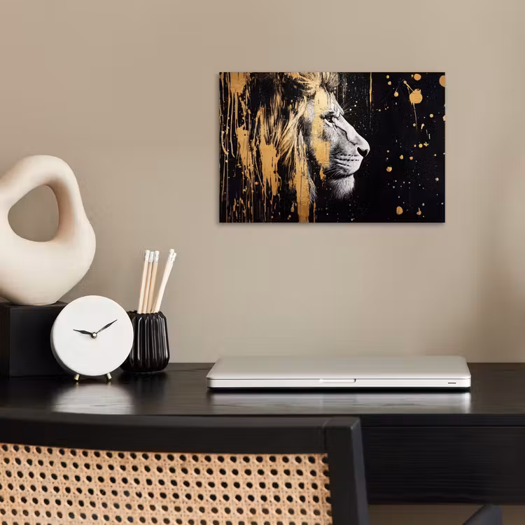 Portret - Leeuw - Abstract - Goud poster papier klein -sfeer1
