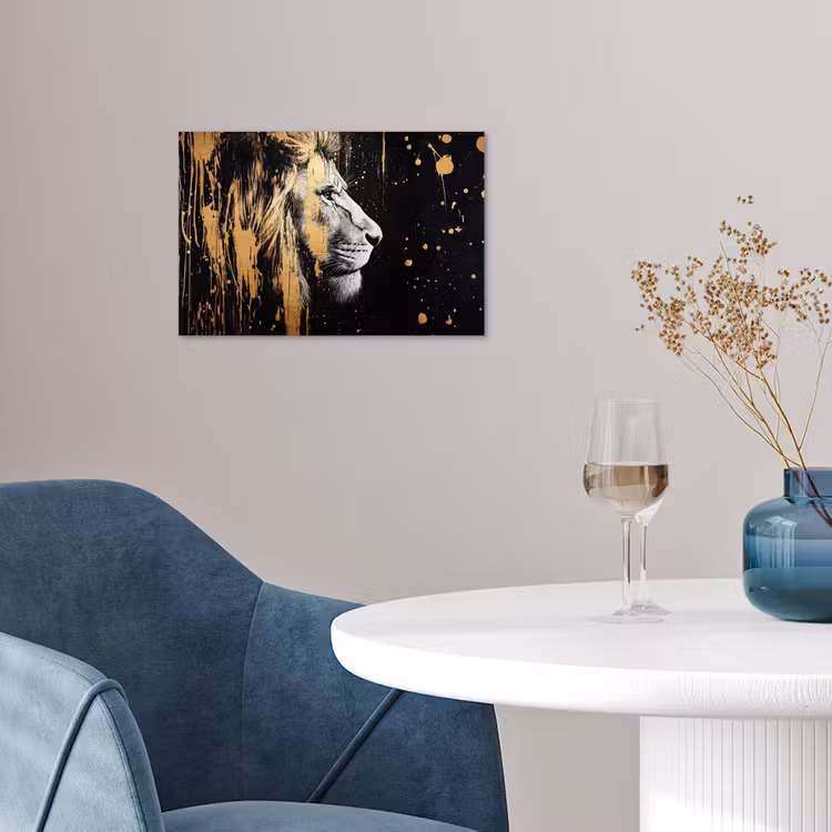 Portret - Leeuw - Abstract - Goud poster papier klein -sfeer3