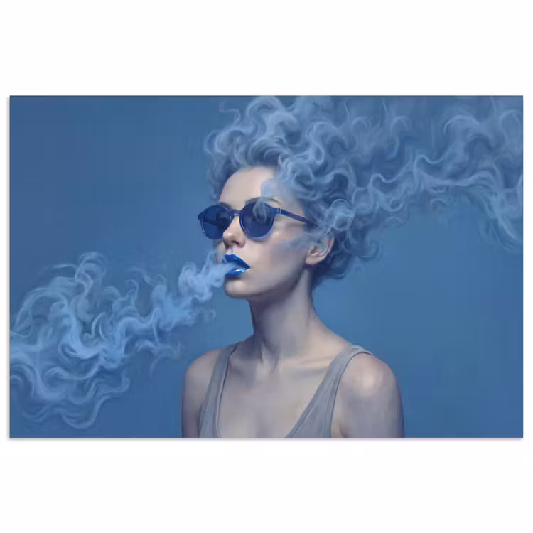 Portret - Zonnebril - Rook - Abstract - Blauw poster papier klein -3d