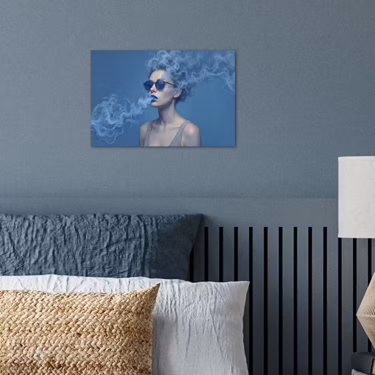 Portret - Zonnebril - Rook - Abstract - Blauw poster papier klein -sfeer2