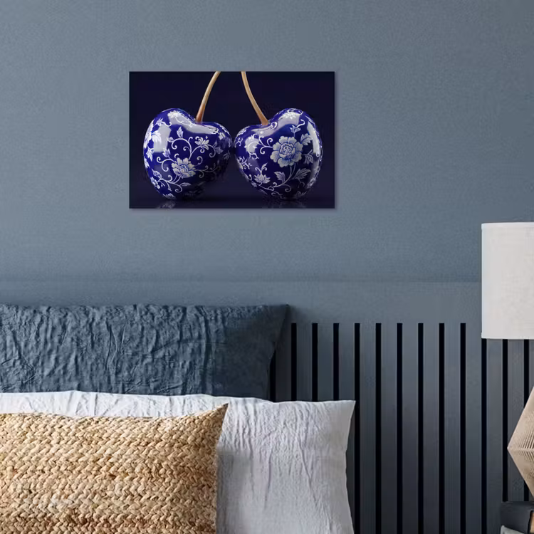 Porselein- Kersen - Delfts - Blauw poster papier klein -sfeer2