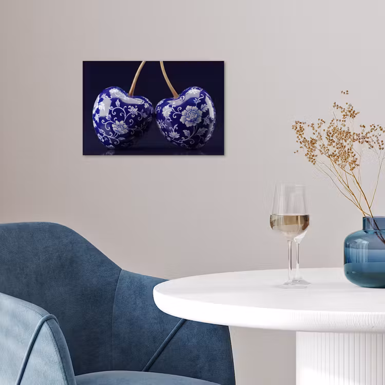 Porselein- Kersen - Delfts - Blauw poster papier klein -sfeer3