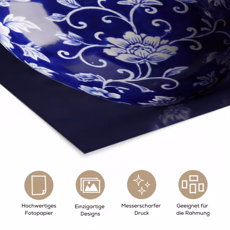 Porselein- Kersen - Delfts - Blauw poster papier klein -tcloseup_DE
