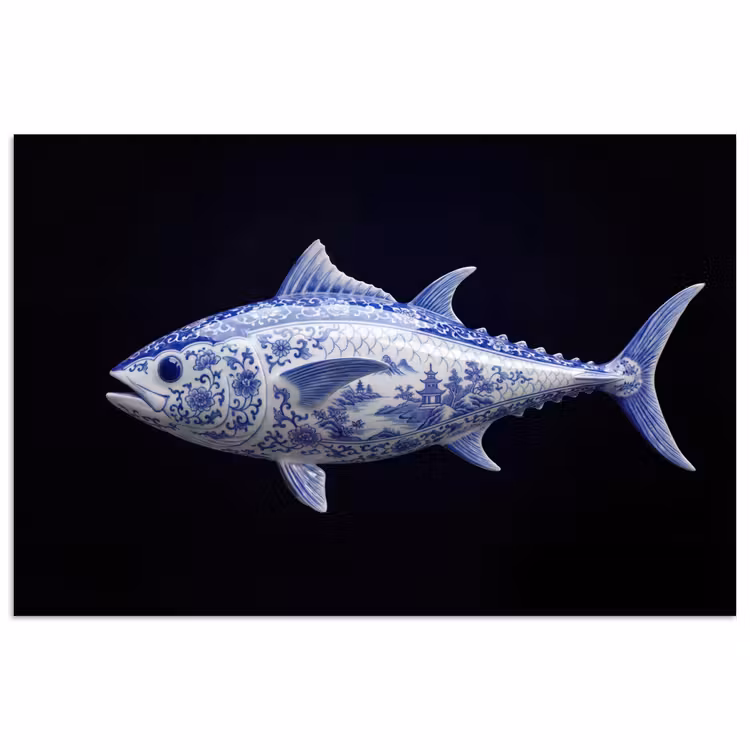 Porselein - Tonijn - Delfts - Blauw poster papier klein -3d