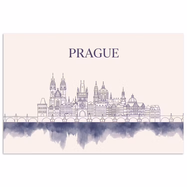 Praag - Skyline - Architectuur - Blauw poster papier klein -3d