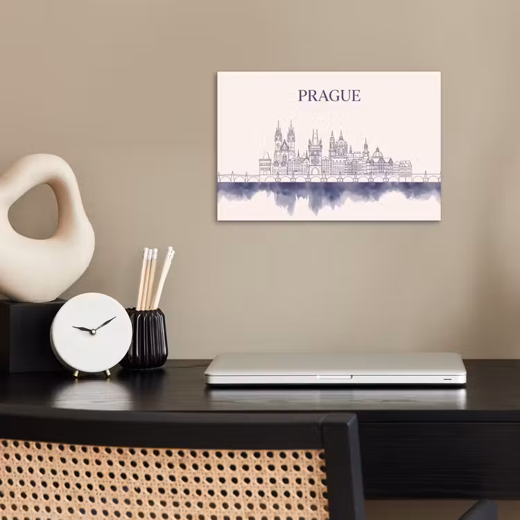 Praag - Skyline - Architectuur - Blauw poster papier klein -sfeer1