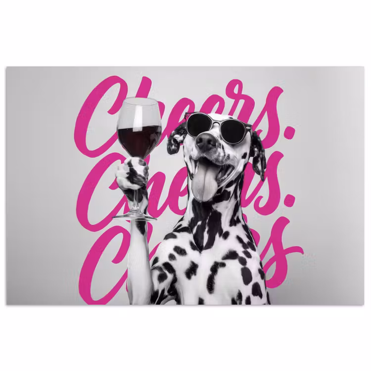 Cheers - Hond - Roze - Wijn poster papier klein -3d