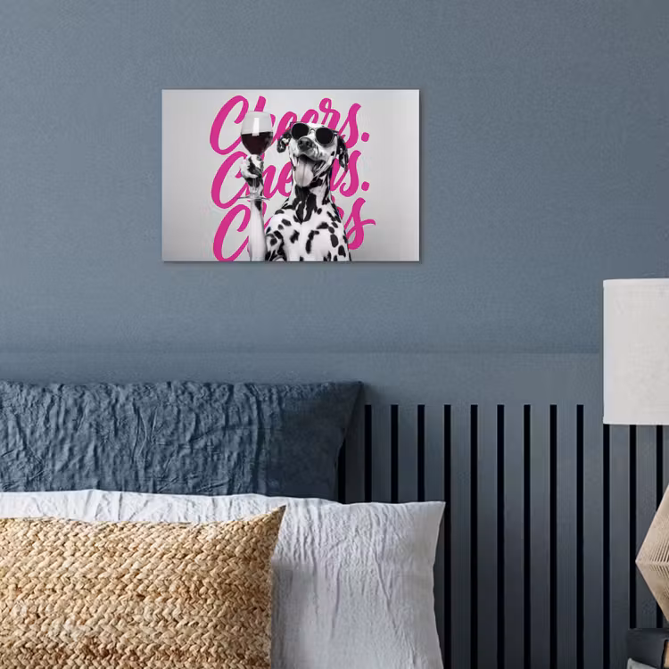 Cheers - Hond - Roze - Wijn poster papier klein -sfeer2