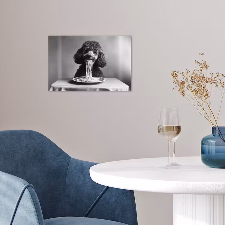 Poedel - Hond - Zwart - Wit - Schattig - Pasta poster papier klein -sfeer3