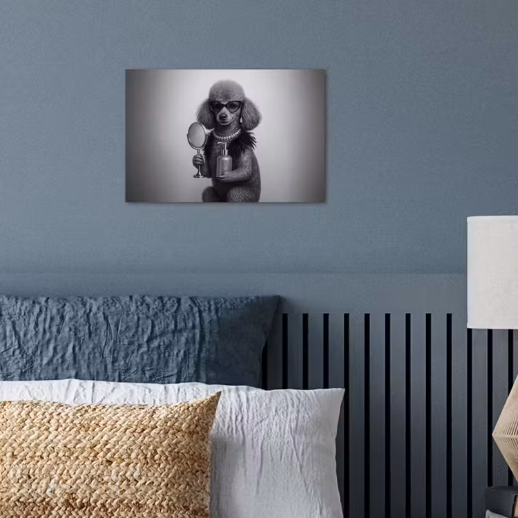 Poedel - Spiegel - Zwart - Wit poster papier klein -sfeer2