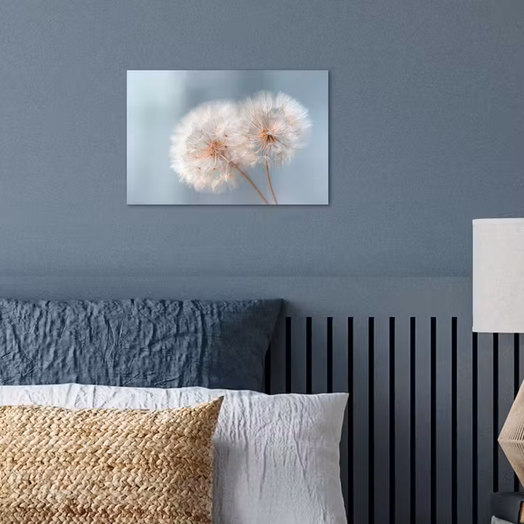 Paardenbloemen - Pluisjes - Wit poster papier klein -sfeer2