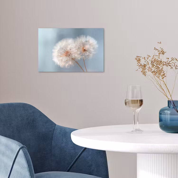 Paardenbloemen - Pluisjes - Wit poster papier klein -sfeer3