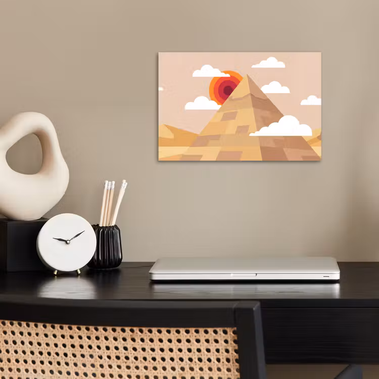Piramide - Zon - Woestijn - Modern - Oranje poster papier klein -sfeer1