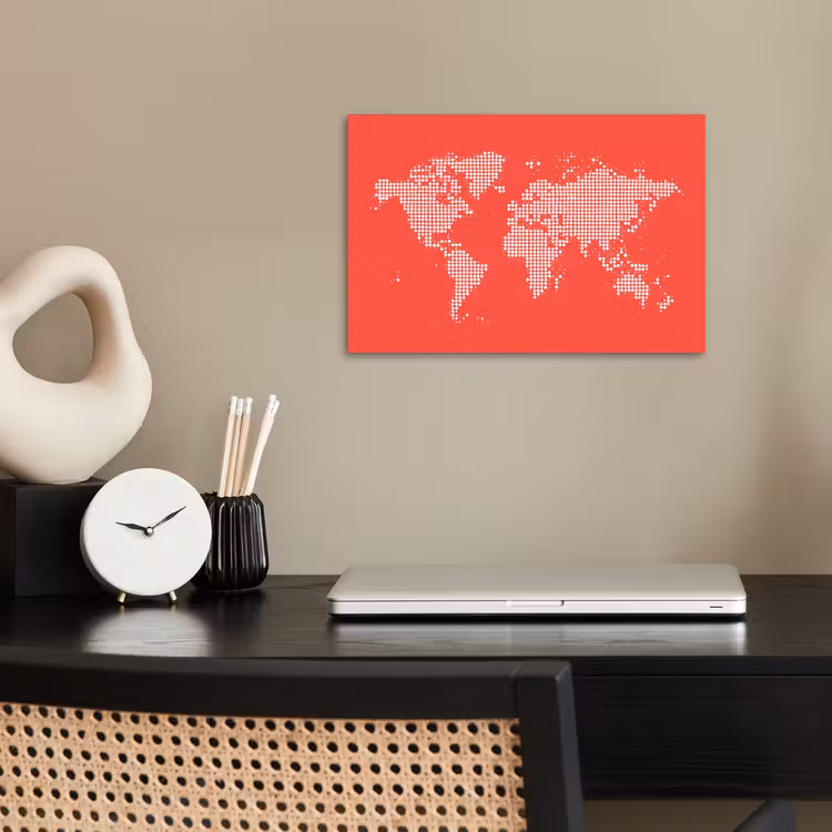 Vierkanten - Wereldkaart - Rood poster papier klein -sfeer1