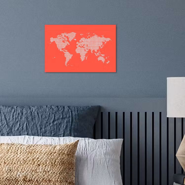 Vierkanten - Wereldkaart - Rood poster papier klein -sfeer2