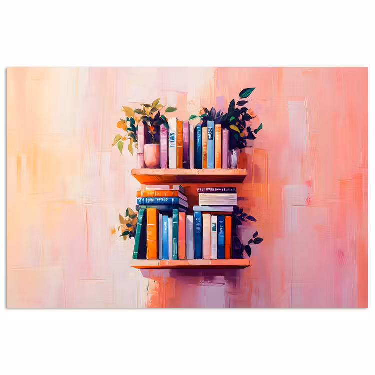 Planken - Boeken - Bladeren poster papier klein -3d