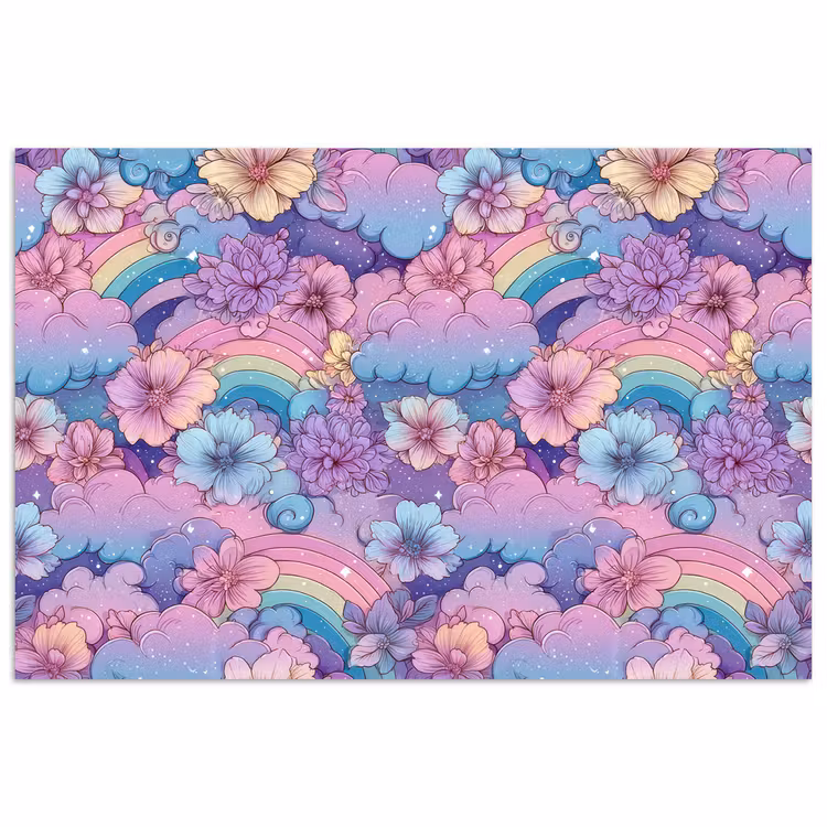 Regenbogen - Bloemen - Kleurrijk - Wolken poster papier klein -3d
