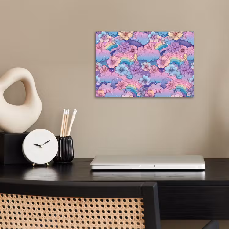 Regenbogen - Bloemen - Kleurrijk - Wolken poster papier klein -sfeer1
