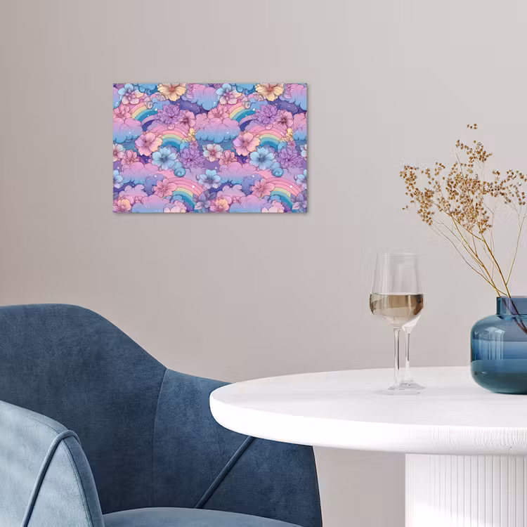 Regenbogen - Bloemen - Kleurrijk - Wolken poster papier klein -sfeer3