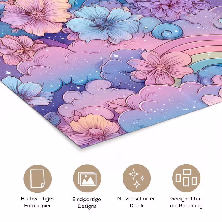 Regenbogen - Bloemen - Kleurrijk - Wolken poster papier klein -tcloseup_DE