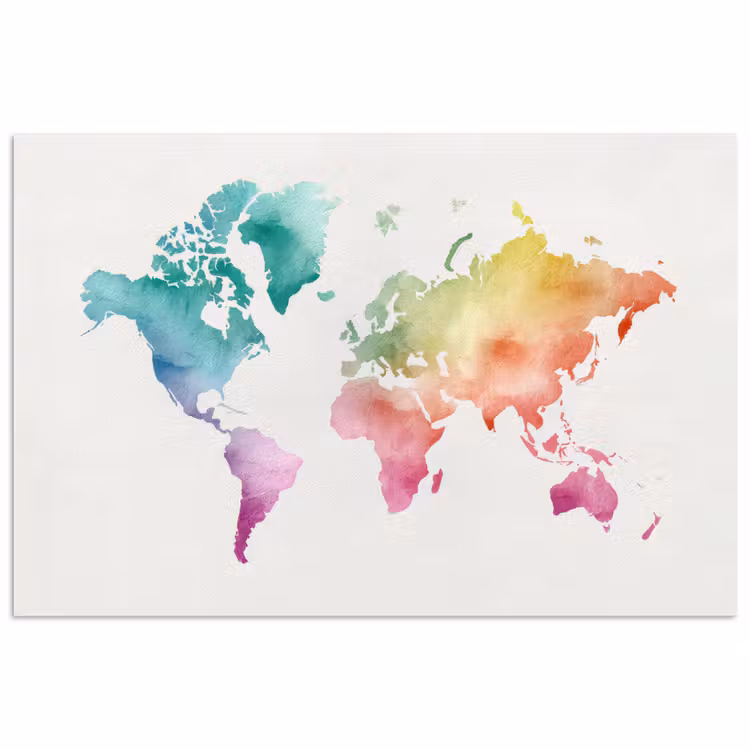 Regenboog - Wereldkaart - Overloop poster papier klein -3d