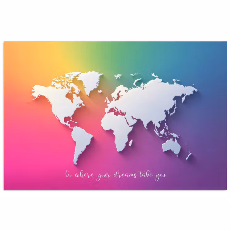 Regenboog - Quote - Wereldkaart - Dream poster papier klein -3d