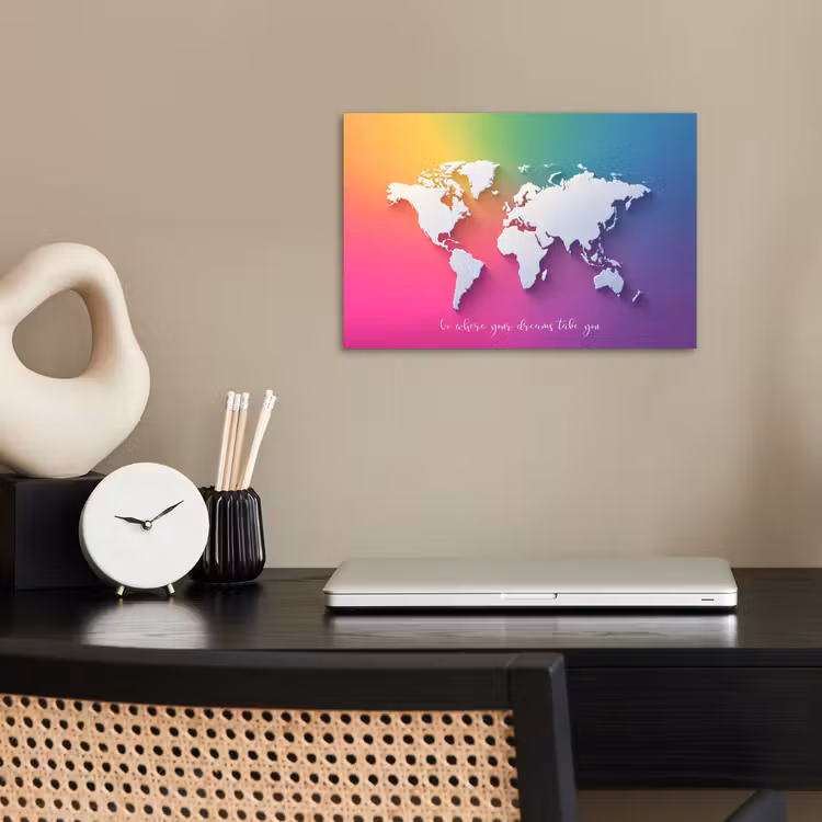 Regenboog - Quote - Wereldkaart - Dream poster papier klein -sfeer1
