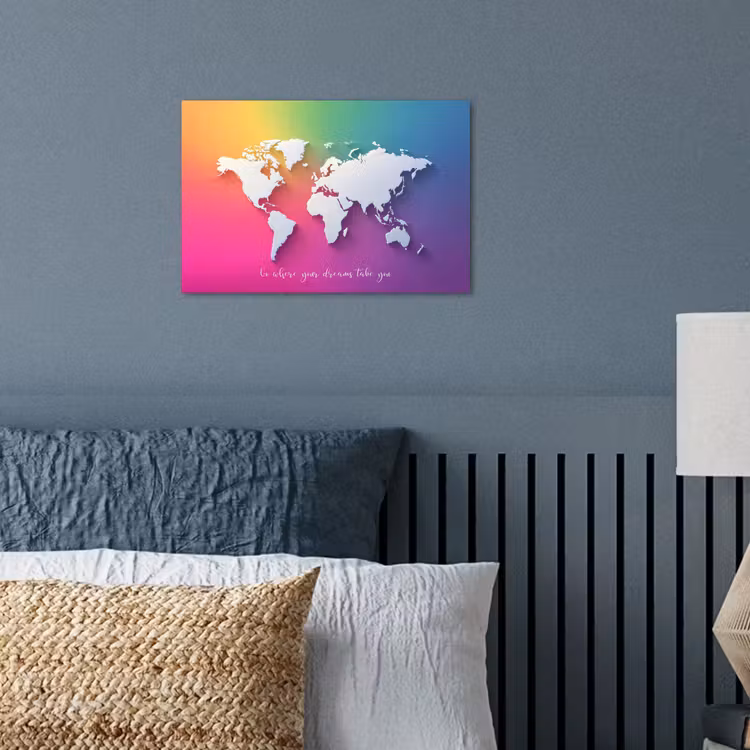 Regenboog - Quote - Wereldkaart - Dream poster papier klein -sfeer2