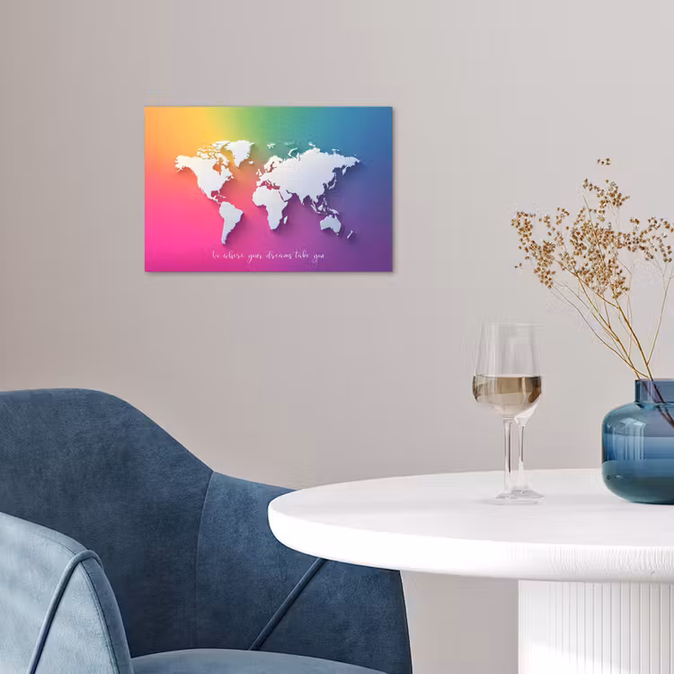 Regenboog - Quote - Wereldkaart - Dream poster papier klein -sfeer3