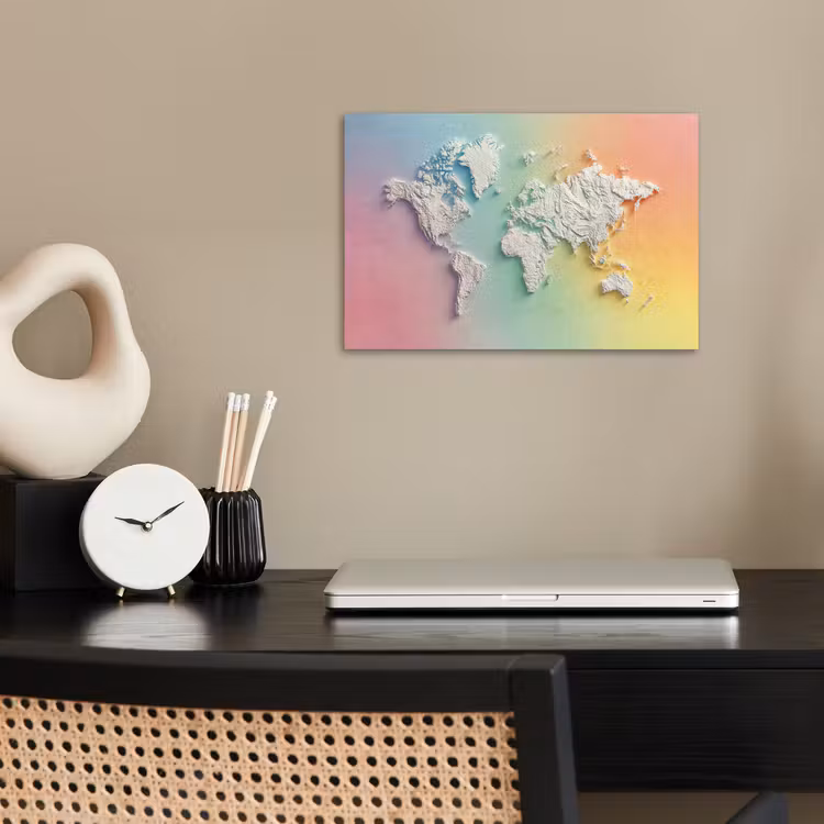 Regenboogkleuren - Wereldkaart - Zacht - Continenten poster papier klein -sfeer1
