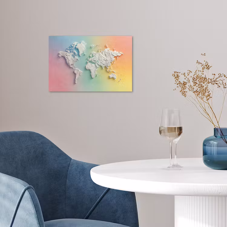 Regenboogkleuren - Wereldkaart - Zacht - Continenten poster papier klein -sfeer3