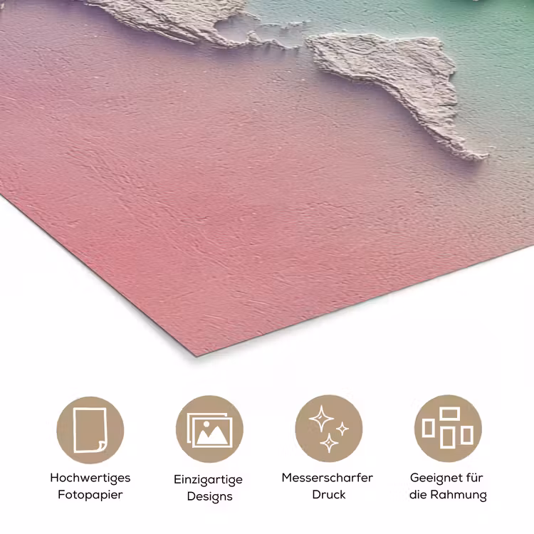 Regenboogkleuren - Wereldkaart - Zacht - Continenten poster papier klein -tcloseup_DE