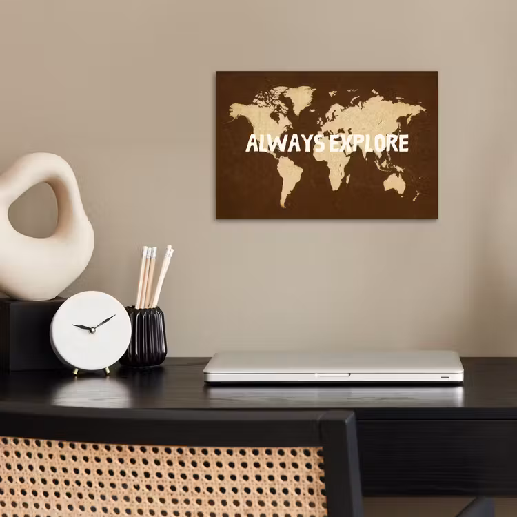 Reizen - Wereldkaart - Bruin poster papier klein -sfeer1