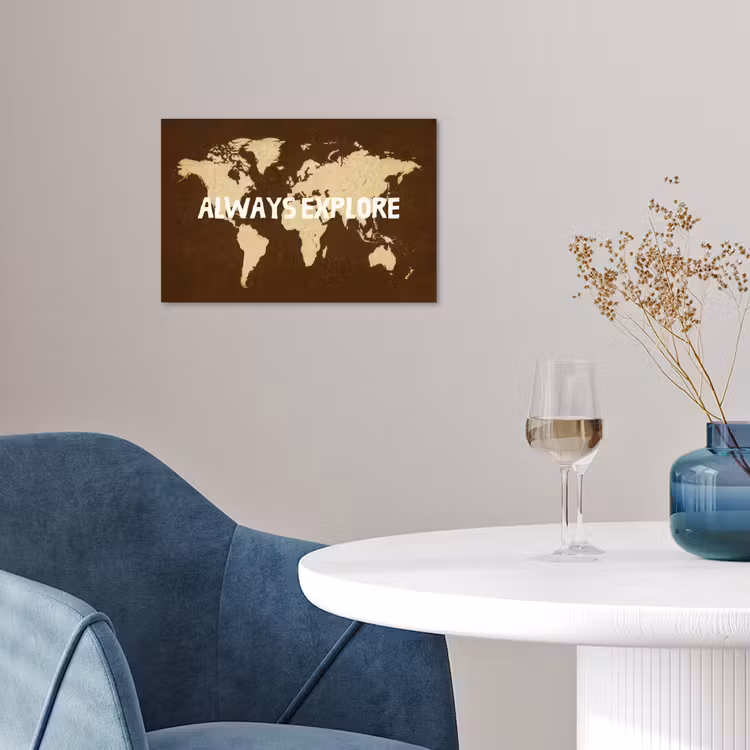 Reizen - Wereldkaart - Bruin poster papier klein -sfeer3