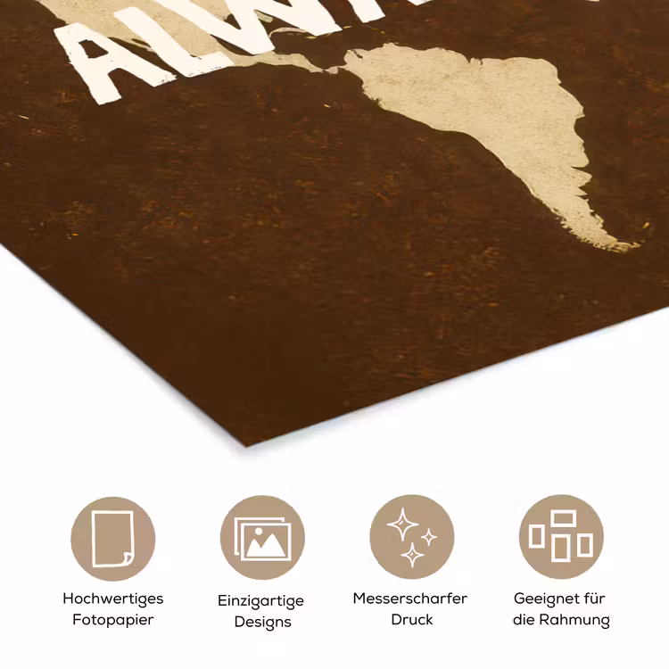 Reizen - Wereldkaart - Bruin poster papier klein -tcloseup_DE