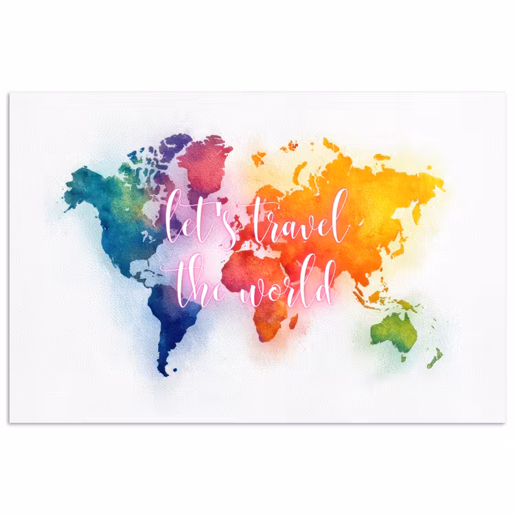 Travel - Quote - Regenboog - Wereldkaart poster papier klein -3d
