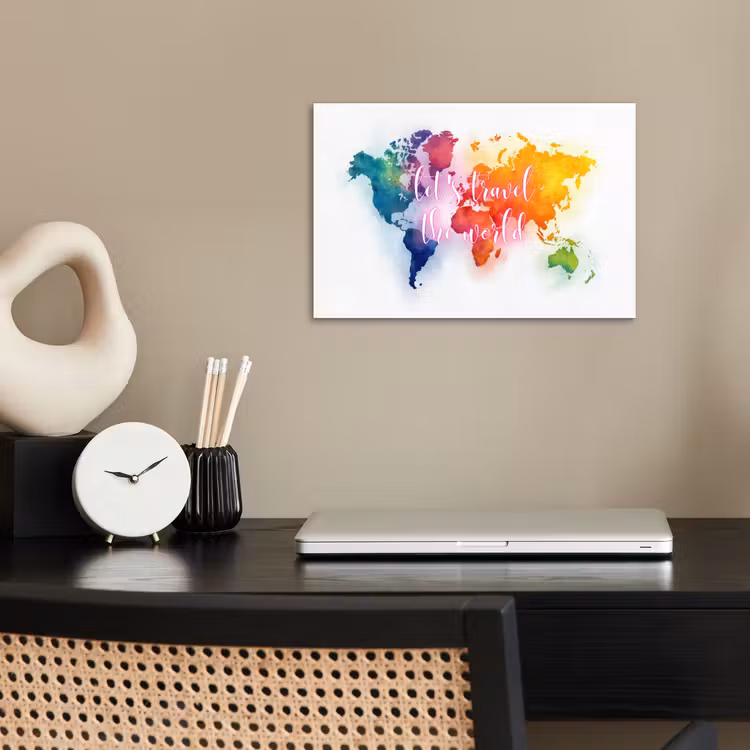 Travel - Quote - Regenboog - Wereldkaart poster papier klein -sfeer1