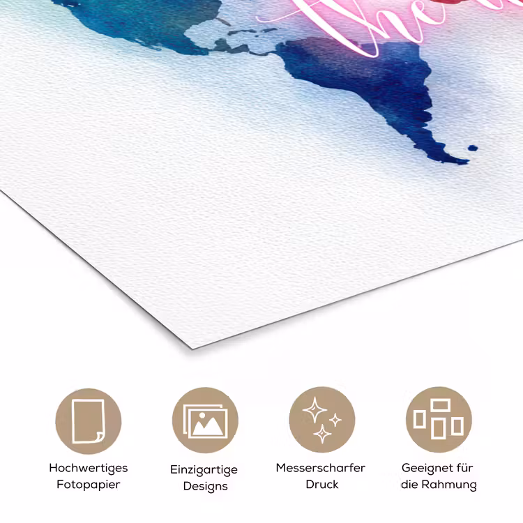 Travel - Quote - Regenboog - Wereldkaart poster papier klein -tcloseup_DE