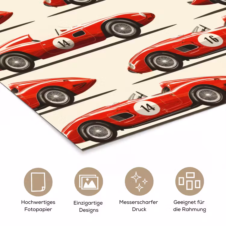 Raceauto - Retro - Rood poster papier klein 62 -tcloseup_DE
