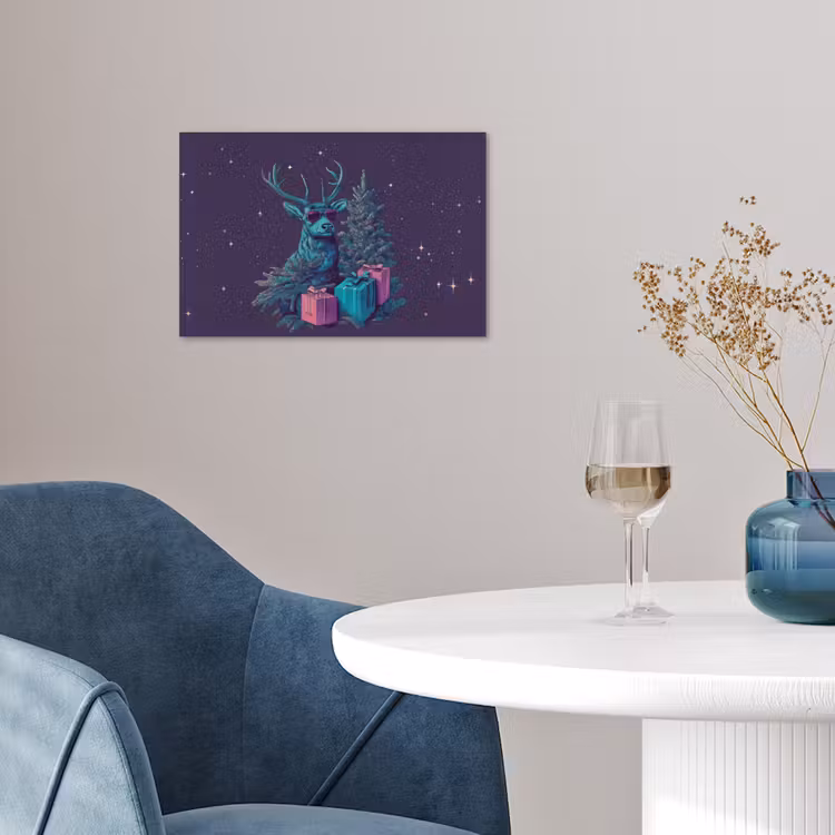 Rendier - Zonnebril - Neon - Kerstboom poster papier klein -sfeer3
