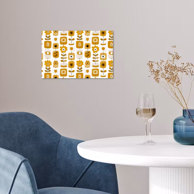 Retro - Abstract - Bloemen - Okergeel poster papier klein 62 -sfeer3