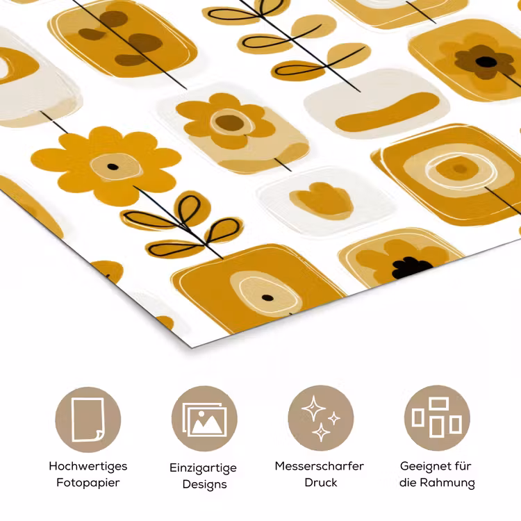 Retro - Abstract - Bloemen - Okergeel poster papier klein 62 -tcloseup_DE