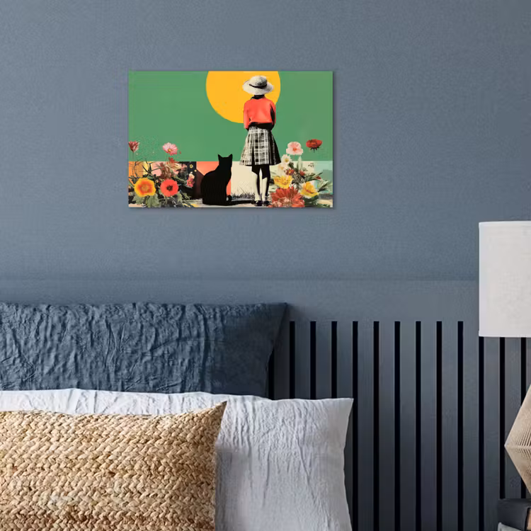 Retro - Meisje - Kat - Zon poster papier klein -sfeer2