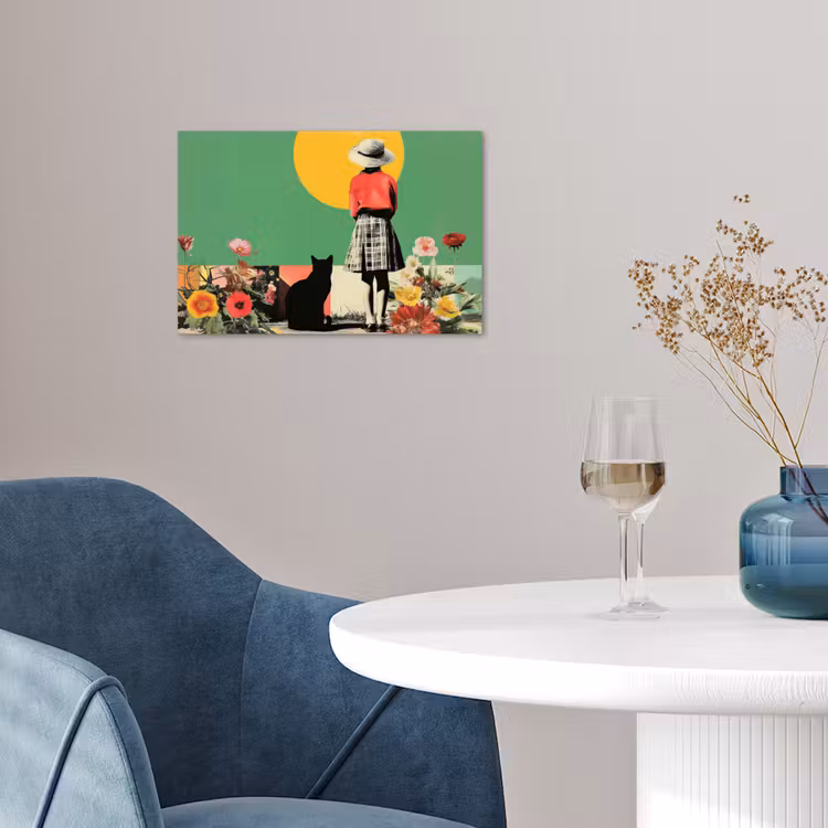 Retro - Meisje - Kat - Zon poster papier klein -sfeer3