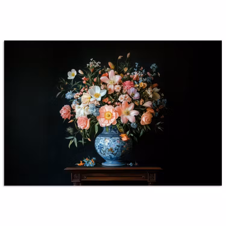 Roze - Bloemen - Vaas - Kleuren poster papier klein -3d