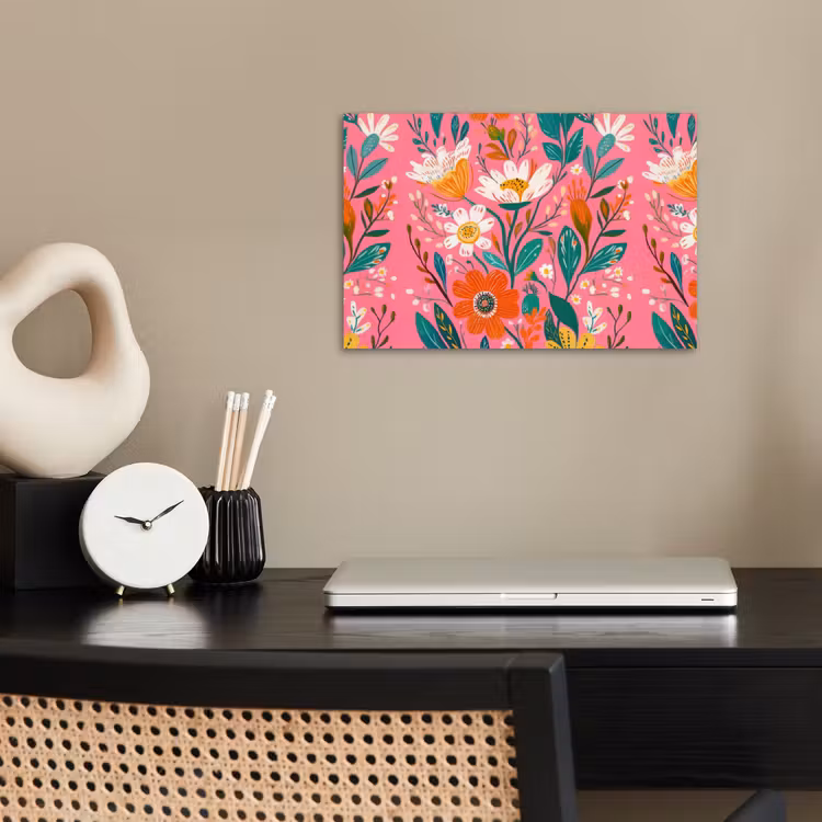 Roze - Bloemen - Wit - Oranje poster papier klein -sfeer1