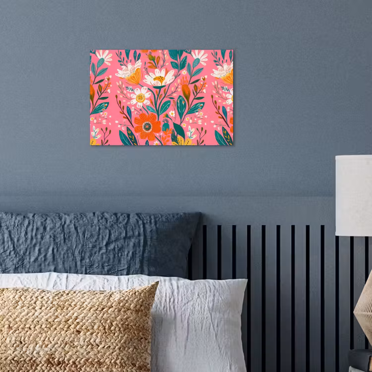 Roze - Bloemen - Wit - Oranje poster papier klein -sfeer2