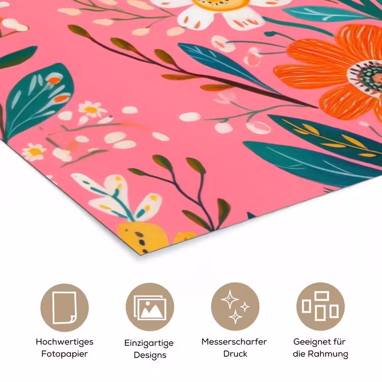 Roze - Bloemen - Wit - Oranje poster papier klein -tcloseup_DE