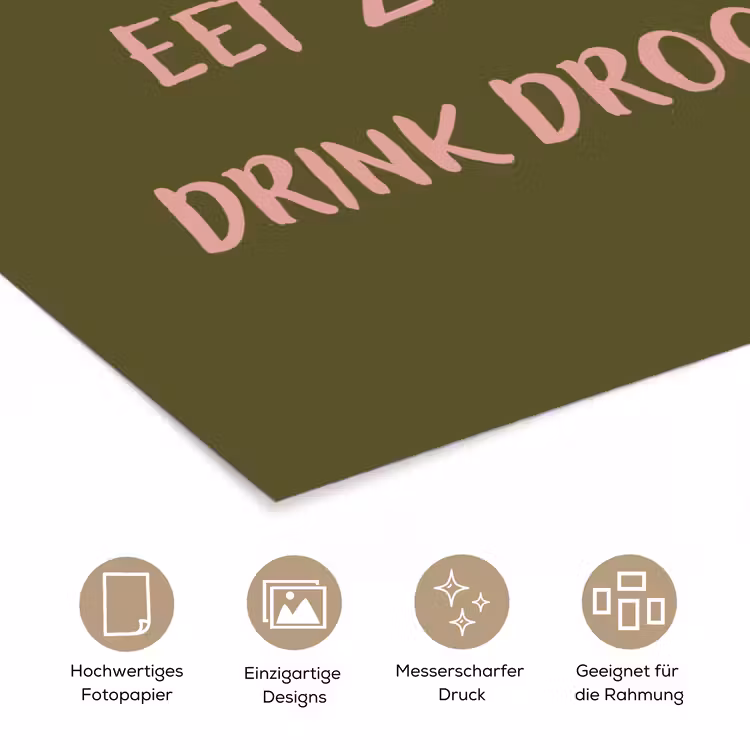 Roze - Groen - Wijn - Quote poster papier klein -tcloseup_DE