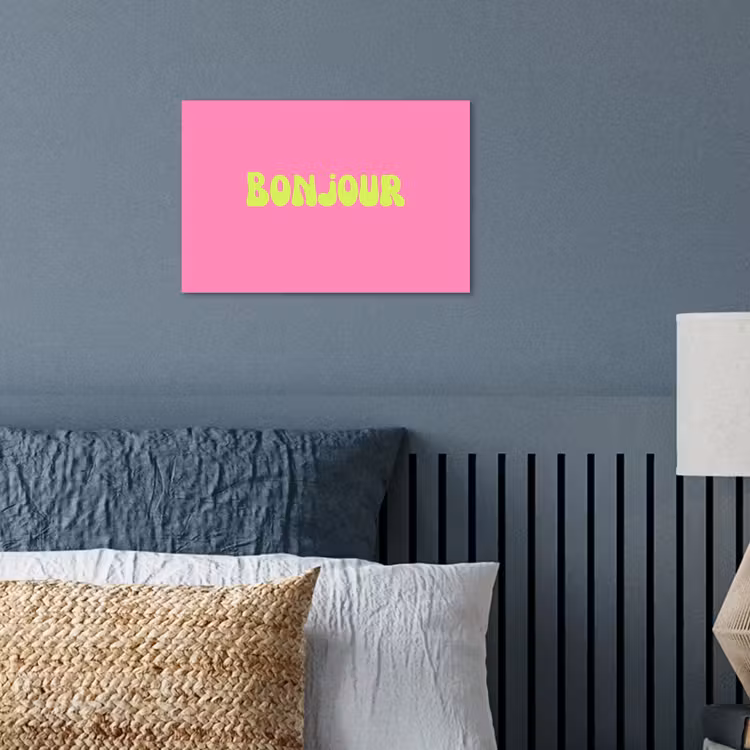 Roze - Groene bonjour - Organisch poster papier klein -sfeer2